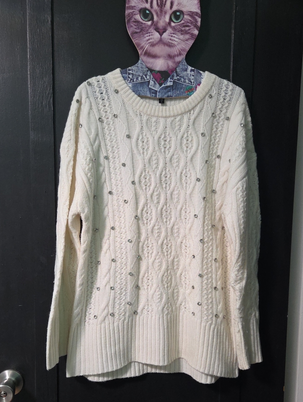 Express Rhinestone Cable Knit Sweater